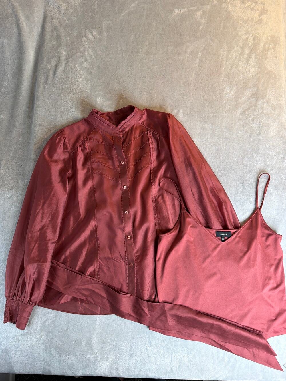 ME+EM 2-Piece Sheer Blouse and Cami Set Rose Pink US 10 UK 14 Tencel Blend